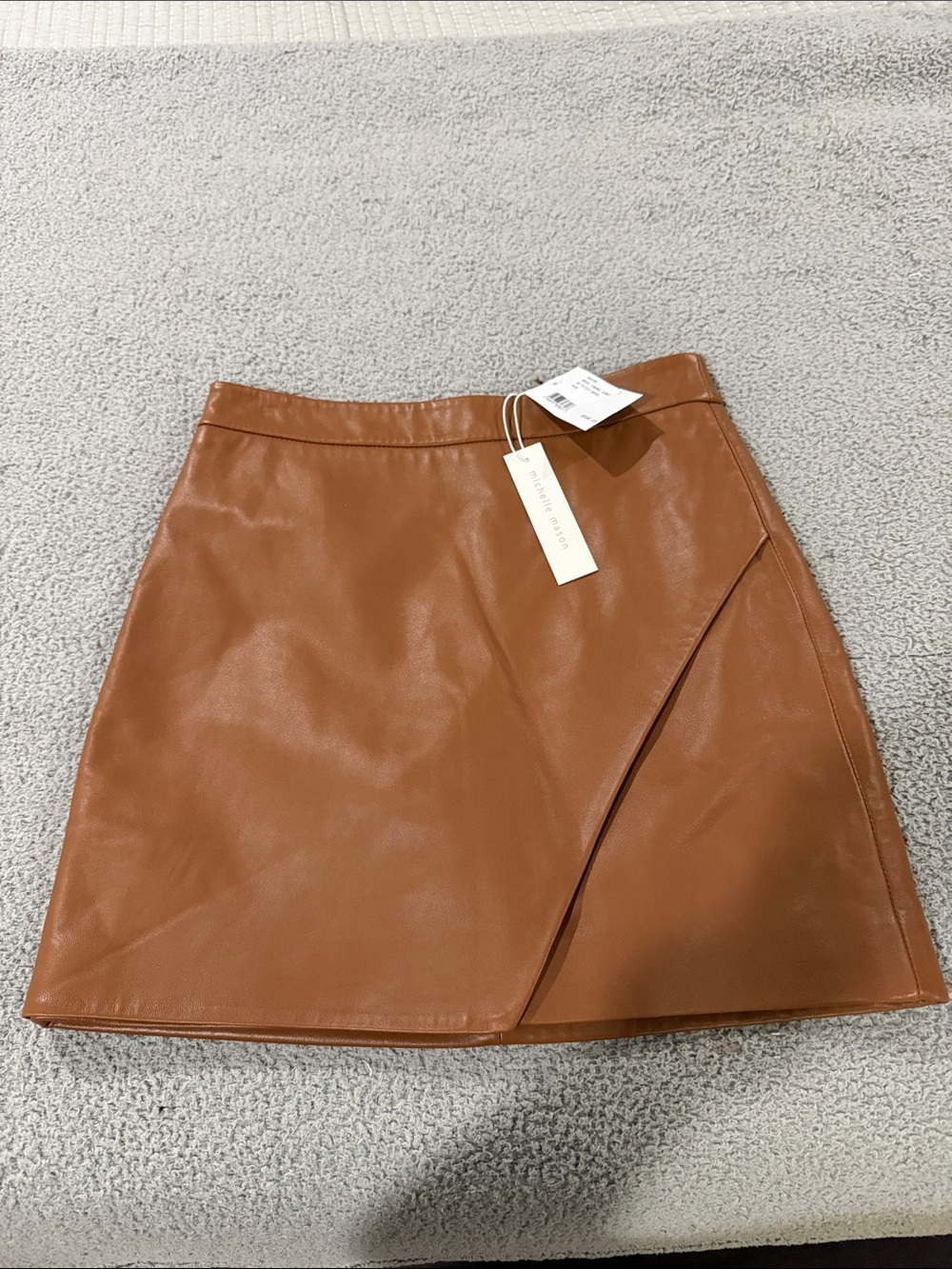 Faux Leather Wrap Mini Skirt - Brown
